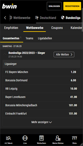 Bundesliga Meister Quoten