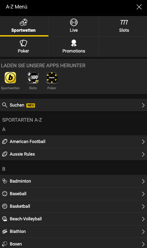 bwin Sportwetten Angebot