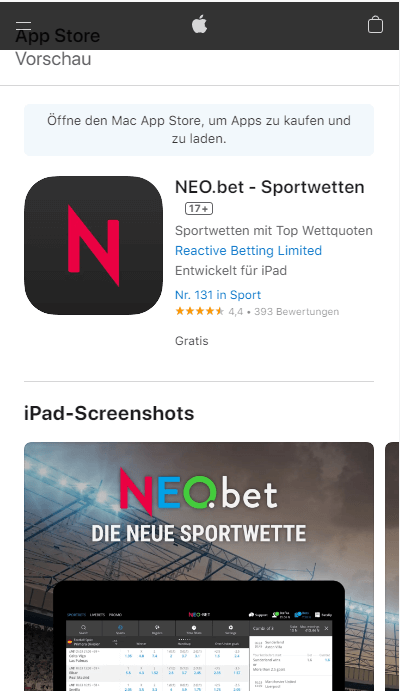 NEO.Bet App im Apple Store