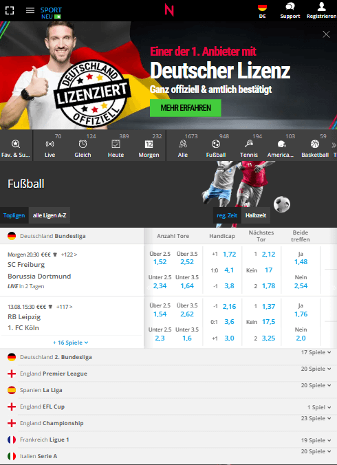 Neo bet Web-App im Handy-Browser