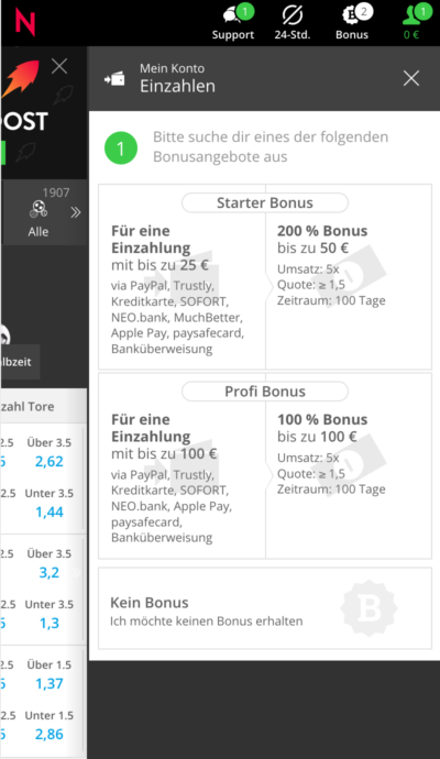 NEO.bet Bonus einlösen