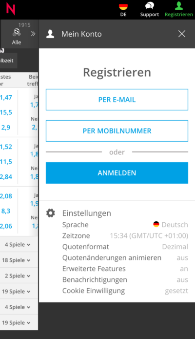NEO.bet Registrierung Schritt 1